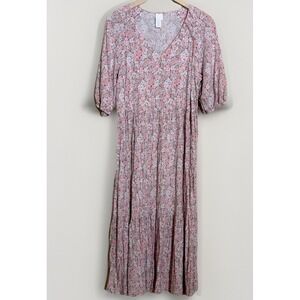 Women's Dress Maxi Floral Pastel Spring Puff Sleeve S Easter Modest Cotton